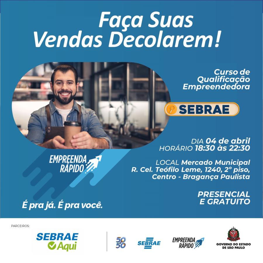 Oficina “Faça Suas Vendas Decolarem” acontece no dia 04 de abril em Bragança Paulista